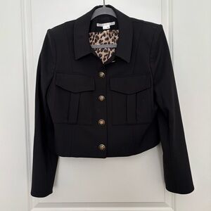 Veronica Beard Black Cropped Jacket with Leopard Lining